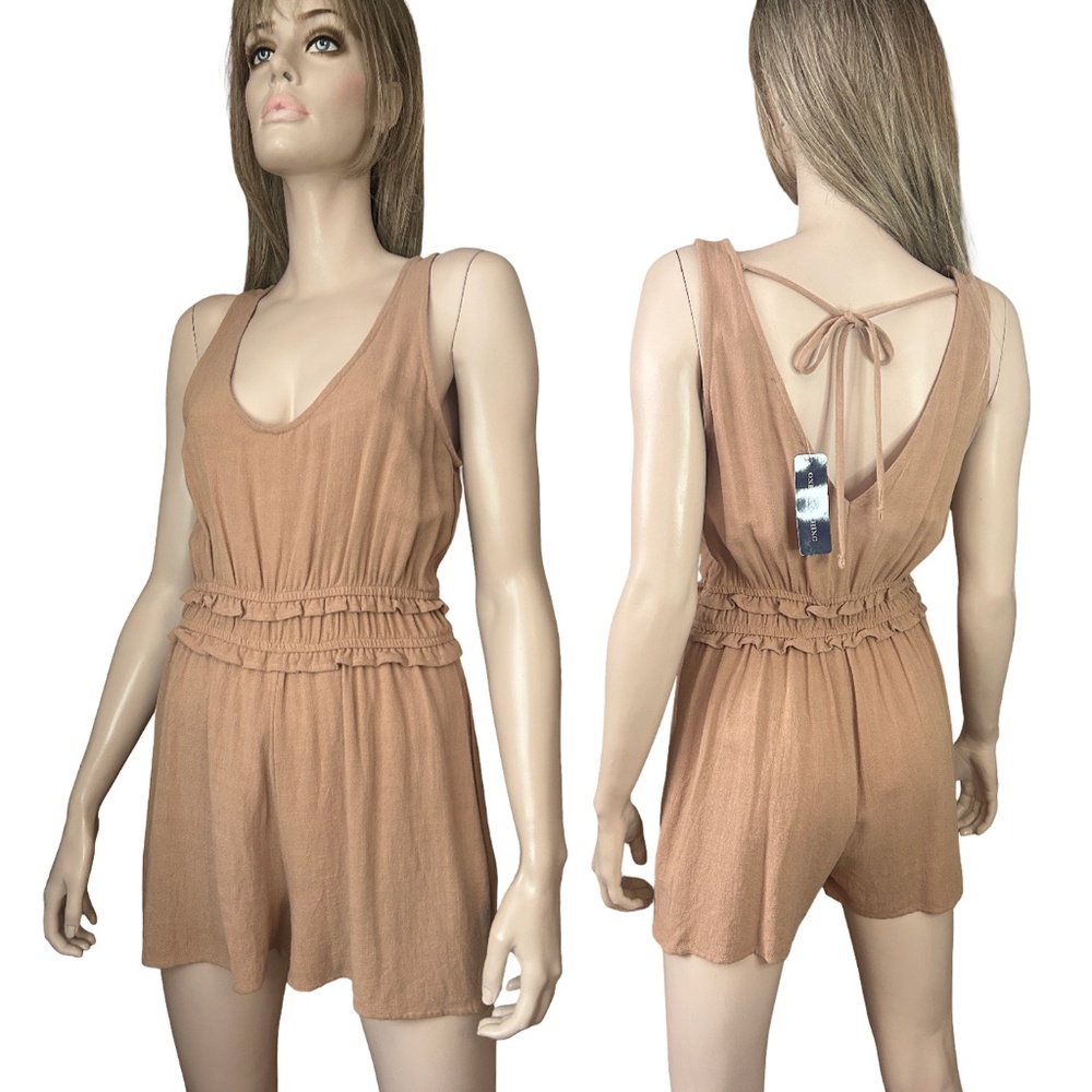 One Clothing LA Keegan Romper Rayon Linen Playsuit Jumpsuit Shorts Plunge Back